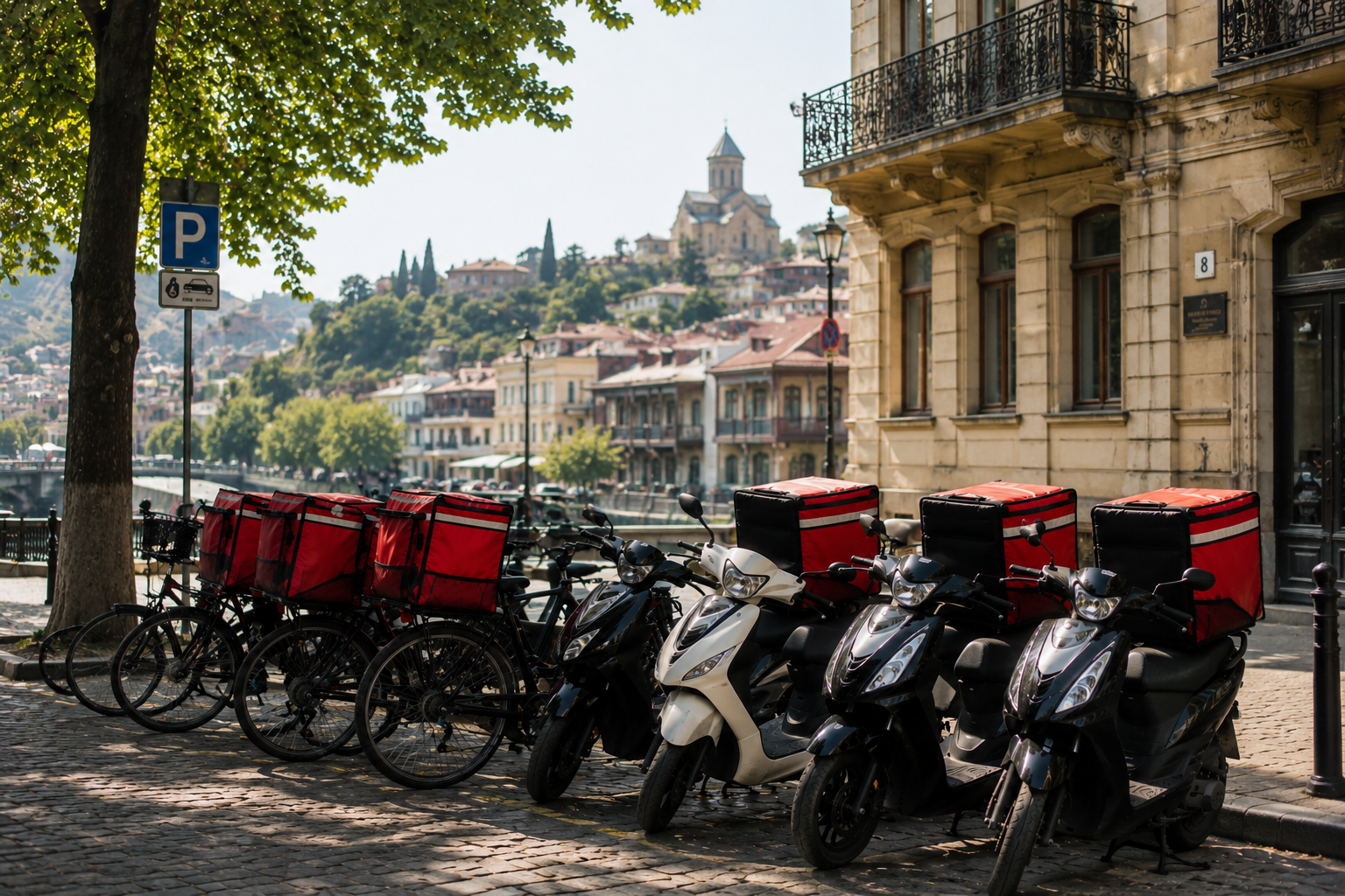 Fleet of delivery vans and scooters at a logistics yard